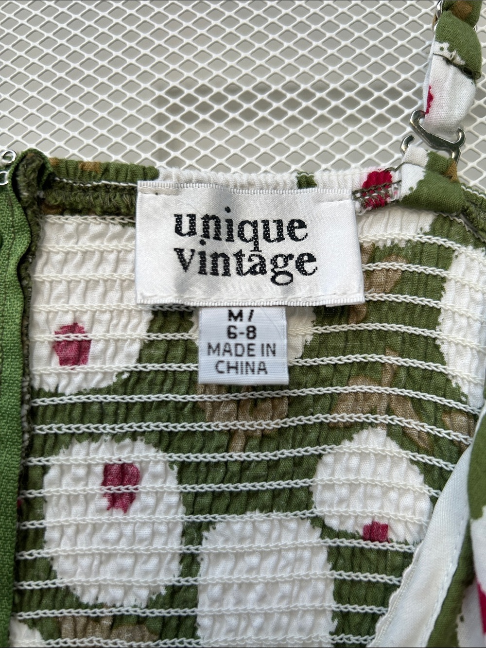 Olive Green Floral Sundress with Smocked Bodice - Picture 6 of 6